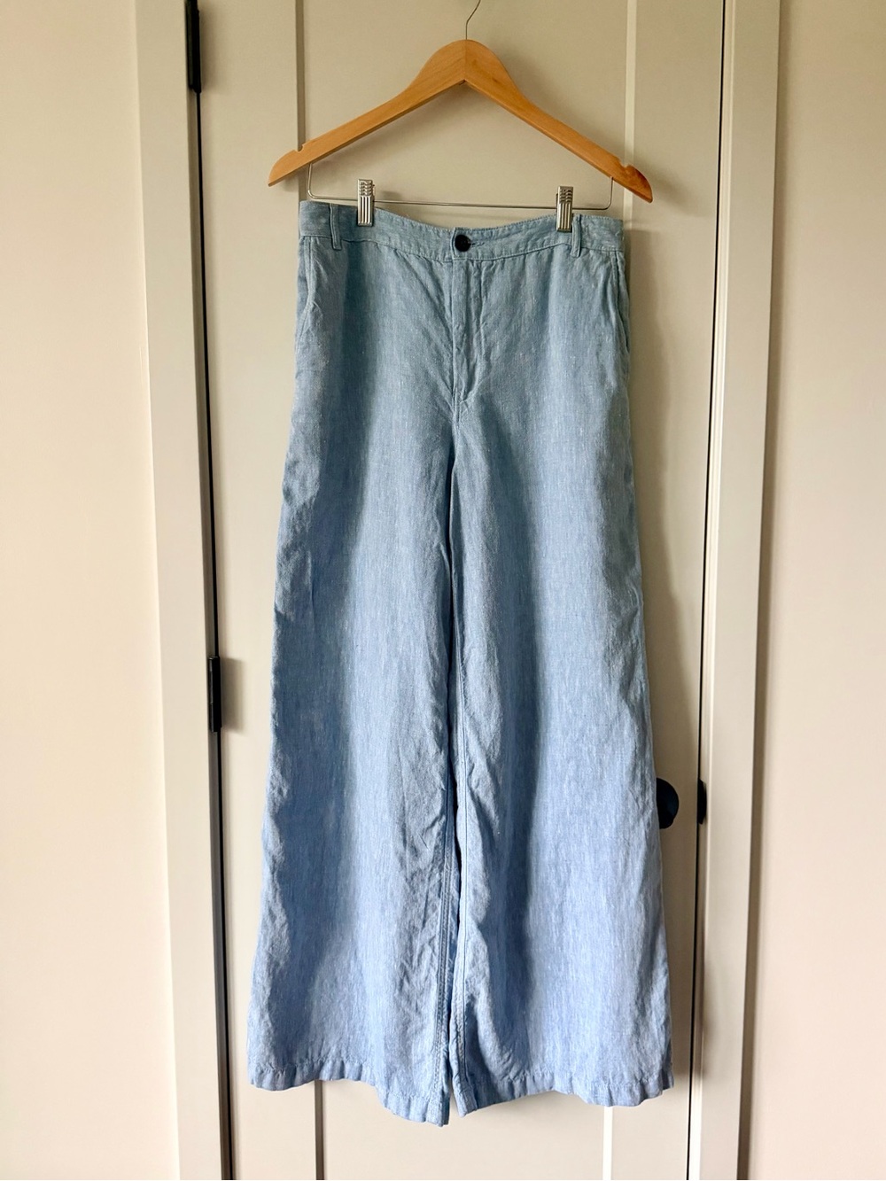 Madewell The Zoe Relaxed Wide Pant 100% Linen Blue Wide Leg Pants